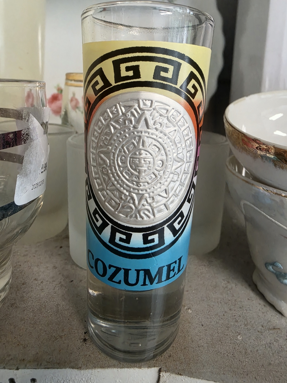 Cozumel Souvenir Glass - Multicolor Aztec Design